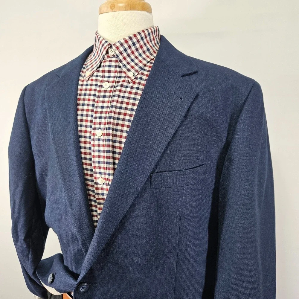 Stafford Essentials Men's Sport Coat Blazer Two Button Navy Polyester Blend 46L